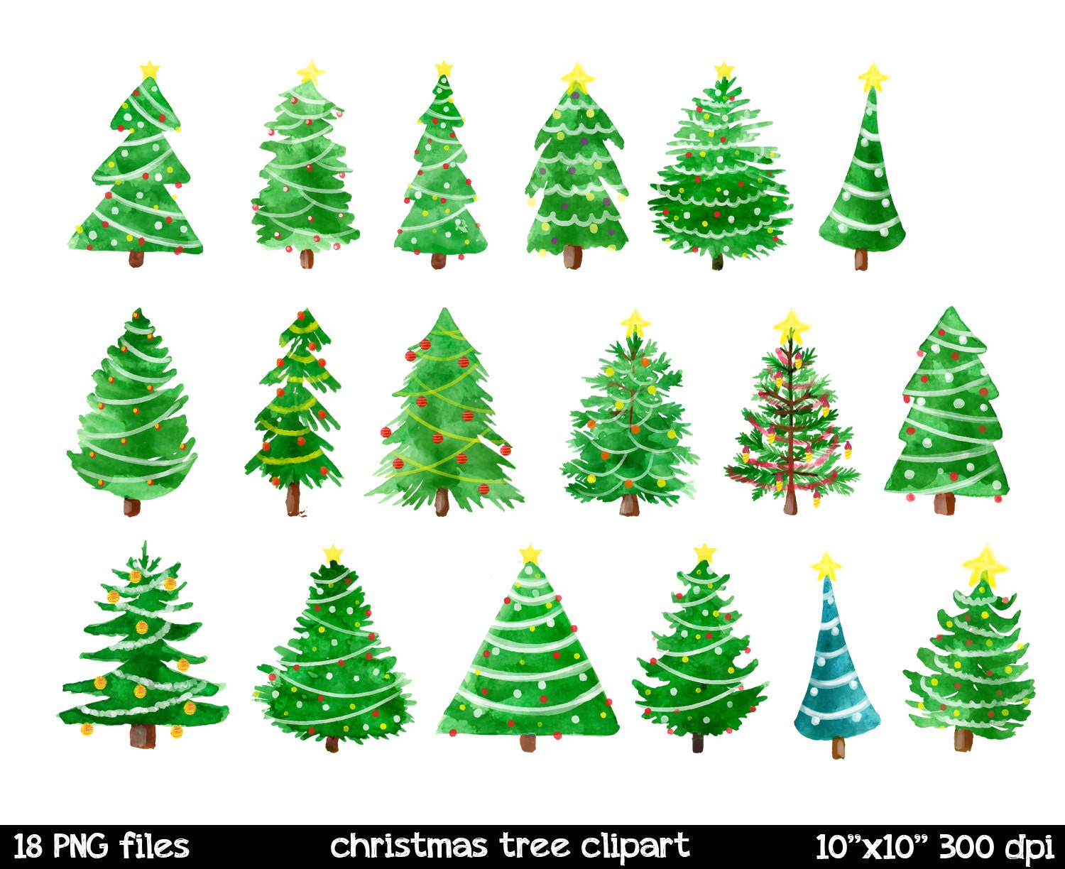 Watercolor Christmas Clipart Christmas Tree Clipart by SorbetBox