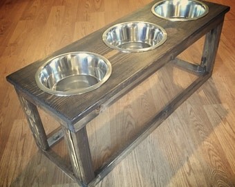 Triple Industrial Raised Dog Feeder, Feeding Stand, Three Bowl Elevated Feeder