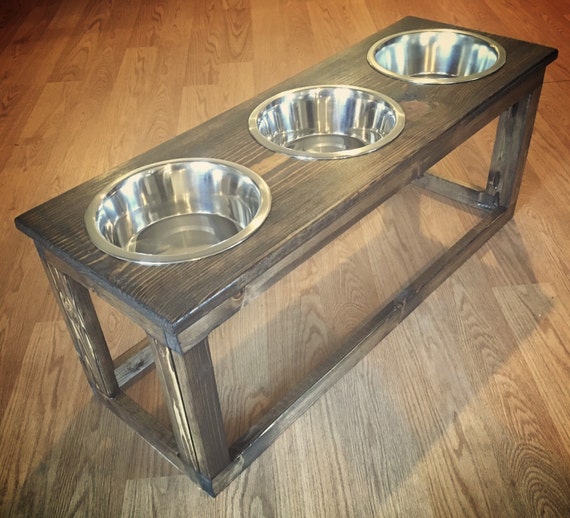Triple Industrial Raised Dog Feeder Feeding Stand Three