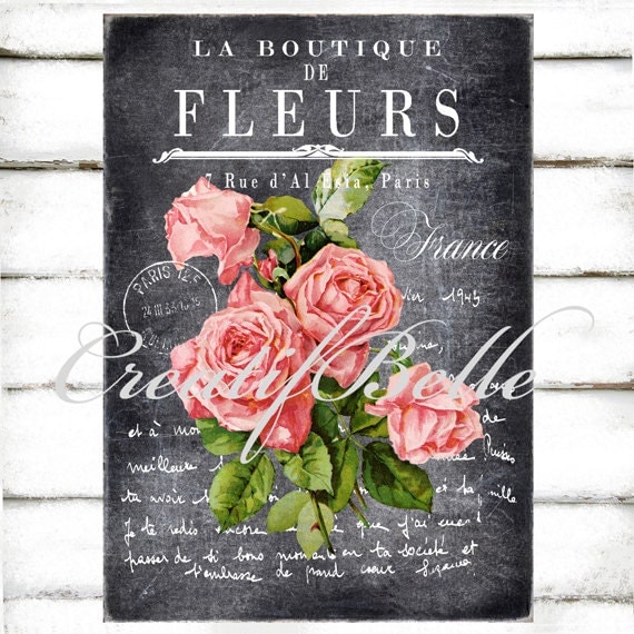 Vintage Chalkboard Pink Roses Large Instant by CreatifBelle