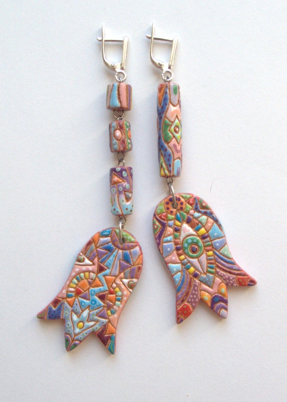 Ceramic jewelry designer jewelry handpainted artistic