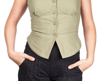 veste gilet sans manches style costume 3 pièces avec empiècements poitrine froncés