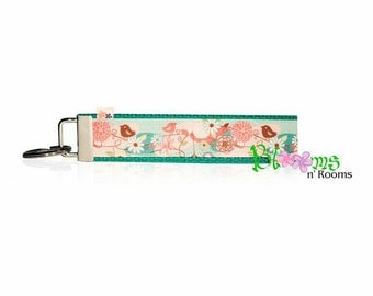 Flowers and birds wrist key chain key fob wristlet