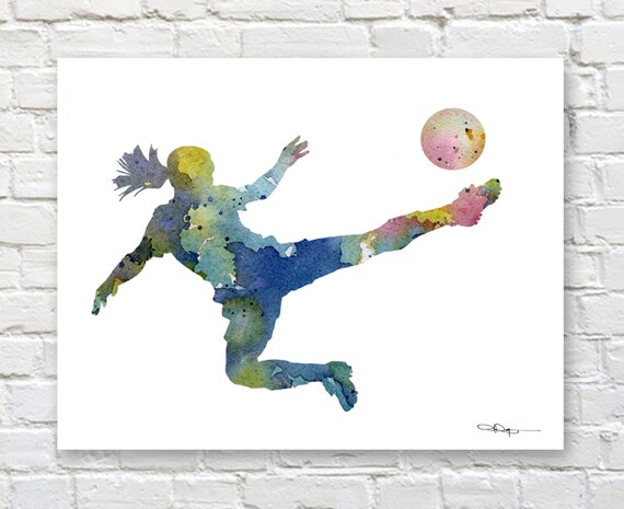 8.5 size 11 x frame Print Girls Abstract Art Soccer Wall Painting Watercolor