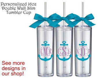 1 Personalized Anchor Monogram Slim Tumbler Cup,Monogram Gifts,Monogrammed Gift,Christmas Gift,Personalized Gift, Bridesmaid Gift,Anchor