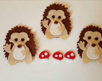 3 Handmade Felt Hedgehog Embellishments.Die cut animals.Felt animals.Craft embellishments.Card making, scrapbooking.free p&p