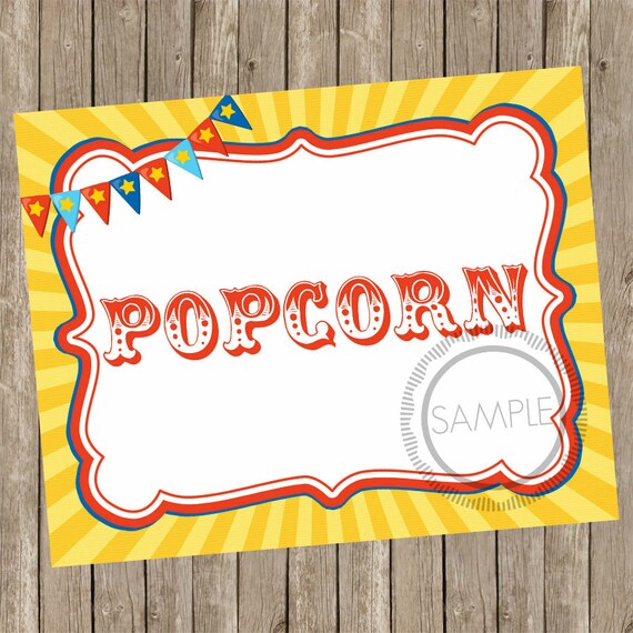 8x10 Popcorn Carnival / Circus Printable / Sign INSTANT