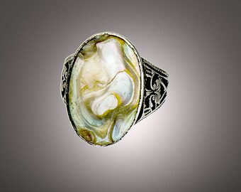multi color MOP mother of pearl set in sterling ring size 3