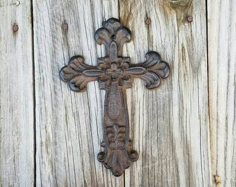 wall cross, iron wall cross, ornate cross, unique cross, iron crosses, floral cross, shabby chic cross, rustic cross, iron anniversary