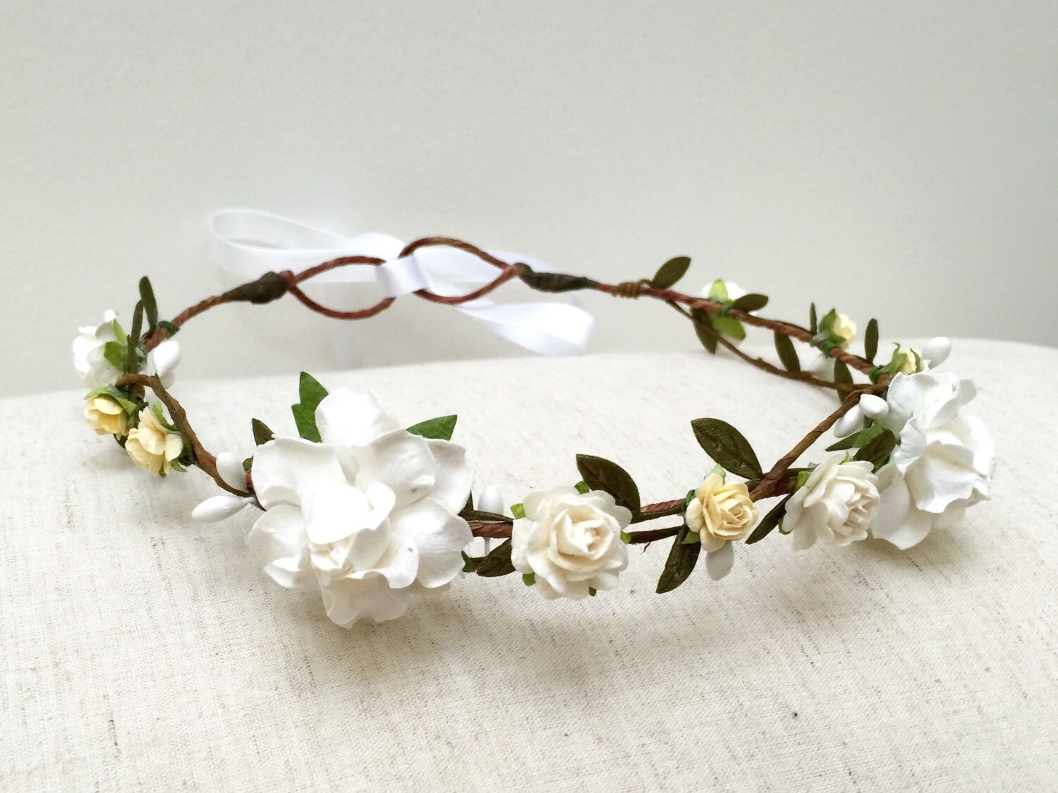 Woodland delicate white rose flower crown/ wedding by AbbeysBlooms