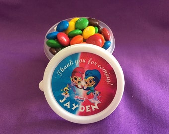 12 Personalized Shimmer & Shine Candy containers / candy cups with lids / party favors