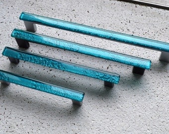 Turquoise Glass Cabinet Pull. Blue Fused Glass Pull. Furniture Handle. Metalic Turquoise Drawer Pull. Cabinet Hardware. Aqua Pull CC 0017