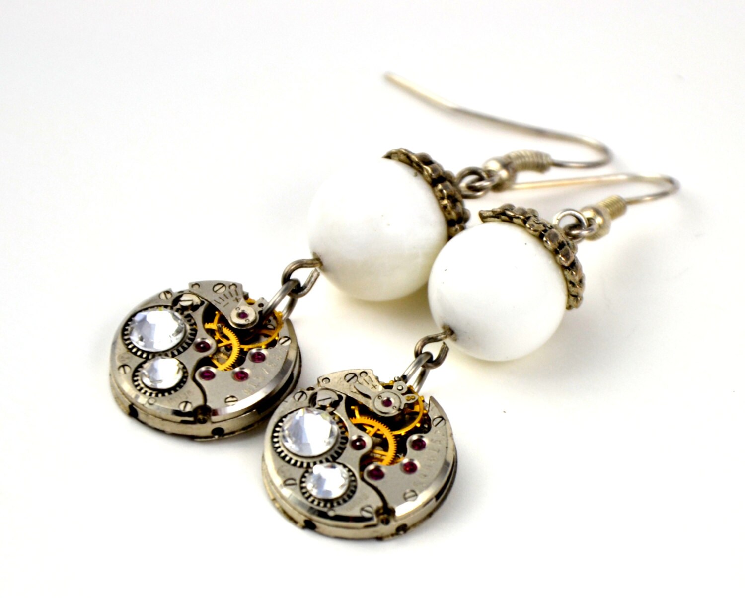 Steampunk Earrings Vintage Watch Movements with Clear color