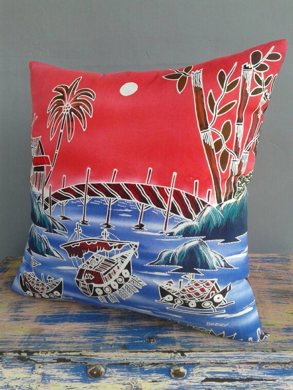 Pillow Cover Handpainted Batik Cushion Sham Village Life