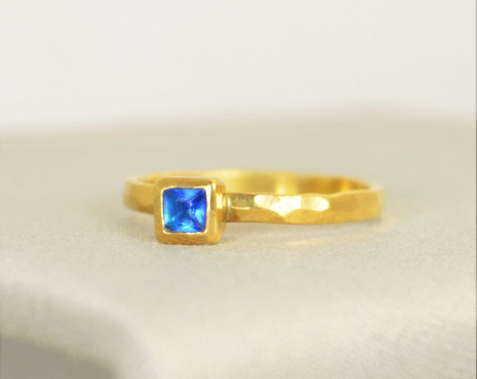 Square Zircon Ring, Blue Zircon Gold Ring, December Birthstone Ring, Square Stone Mothers Ring, Square Stone Ring