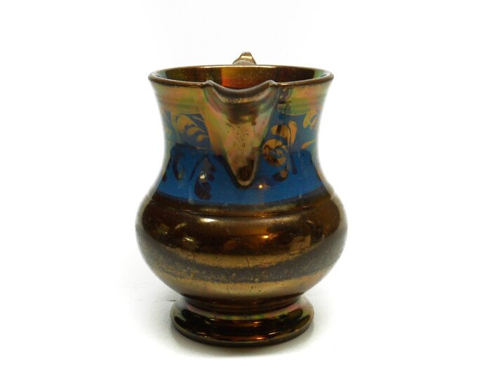 Storewide 25% Off SALE Vintage Single Handle Porcelain Table Creamer Featuring Hand Painted Iridescent Gilt Finish