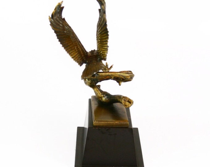 Storewide 25% Off SALE Vintage Endless Flight Cast Brass Flying Eagle Sculpture Featuring Textured Brass Tree Post With Removable Highly Det