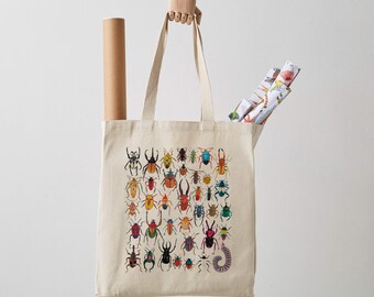 Exotic Bugs Canvas Tote Bag, canvas bag, insects, shoulder bag, shopper, bug print, gift for her, shopper bag, insects, bug illustration