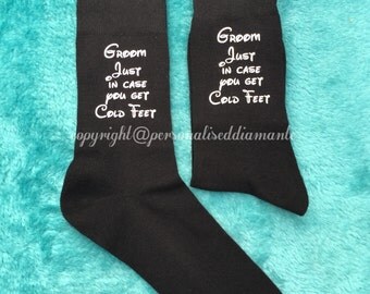 Groom socks, just in case you get cold feet, groomsmen gift, groom gift, black groom socks, personalised socks, grooms survival kit