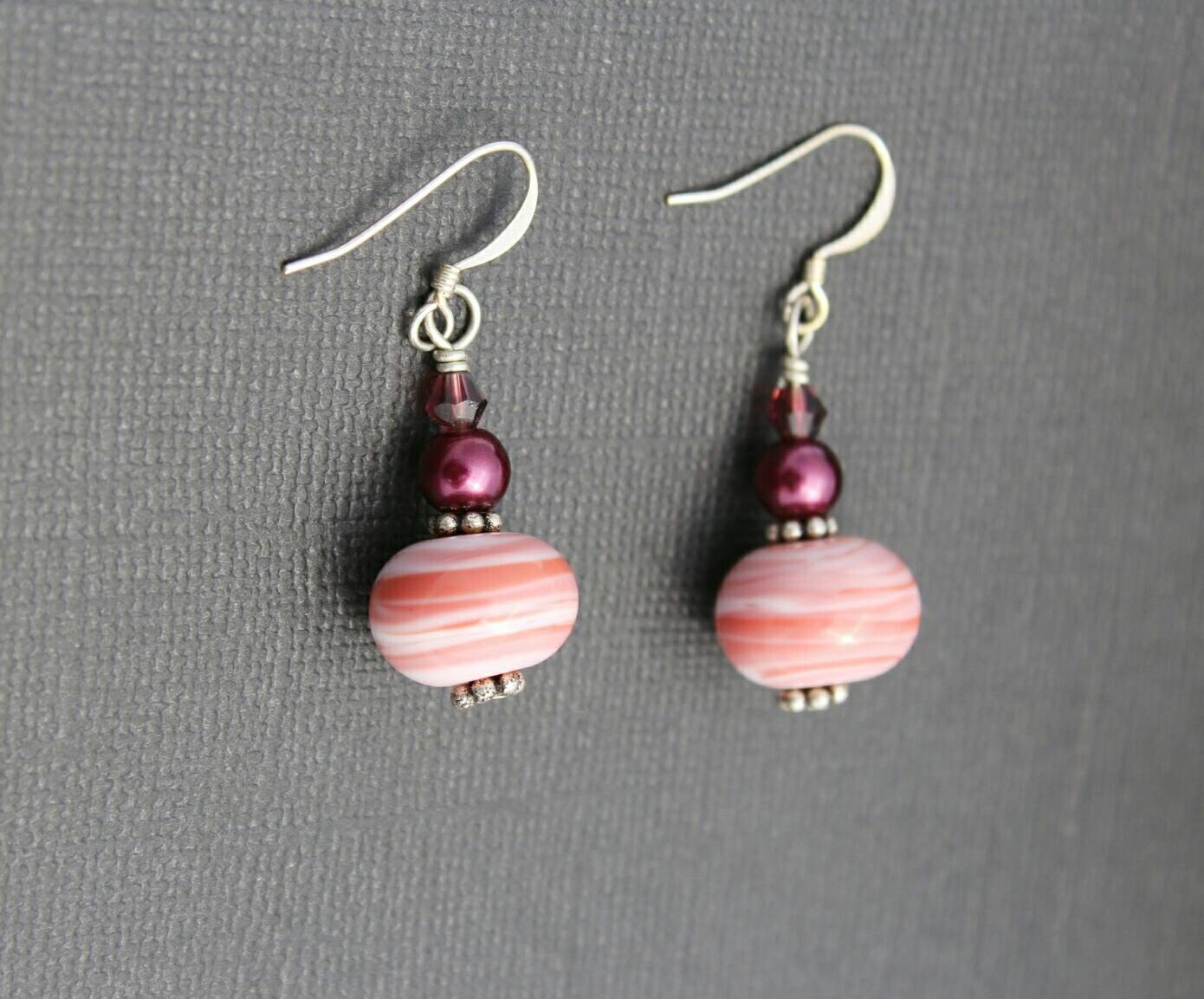 Pink Lamp work Earrings Cherry Red Earrings Burgundy