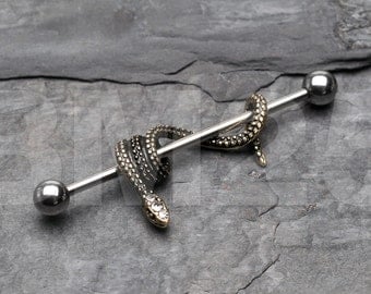 Antique Serpent Snake Sparkle Industrial Barbell