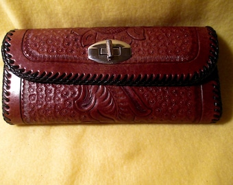 Hand tooled western clutch wallet. Nice