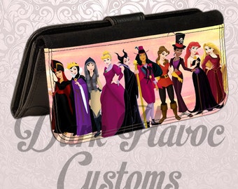 Personalized custom leatherette womens wallet. womens princess characters. Great gift for any occasion