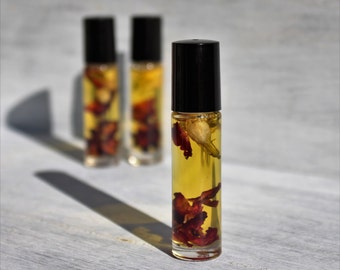 Jasmine Rose Vanilla Natural Perfume Roll On, Essential Oils, All Natural Fragrance, Alcohol Free .33 oz. with Jasmine and Rose Flowers
