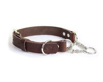 Leather Adjustable Martingale Chain Dog Collar