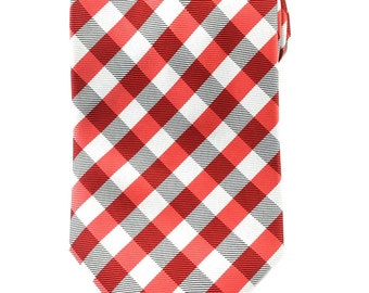 Men's Necktie Red White and Black Gingham Necktie 8.5cm Party Tie. Casual Tie. Handmade Tie. Red tie.Formal Suit Tie.Business Tie.