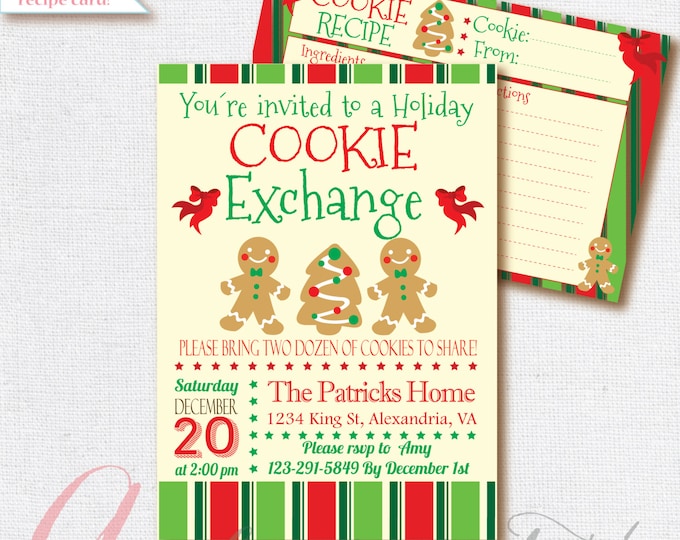 Christmas Cookie Exchange Invitation, Christmas Party Invitation, Printable Christmas Invitation,Cookie recipe card, Christmas Cookie Party