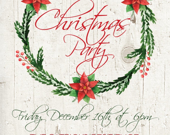 Christmas Invitation, Christmas Invite, Holiday Invitation, White Christmas invitation. Holiday Invite.Rustic Christmas Party