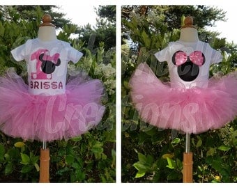 Minnie Mouse Birthday Outfit Set // You Choose 1 Onesie Set or both Onesie Set // Pink Minnie Mouse Shirt // First Birthday