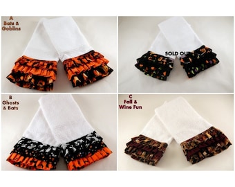 Ruffled Kitchen Towels-Halloween towels-Fall towels-Holiday Kitchen Ruffled Decorative Towels - Sold in Pairs!!