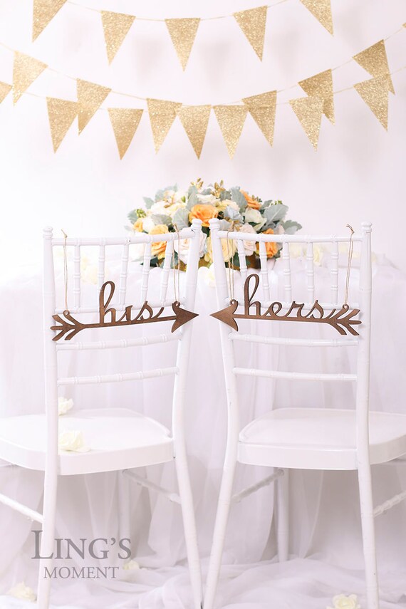 His and Hers Wedding Chair Signs Wooden Arrows for
