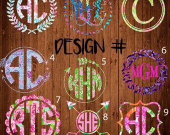 Lilly Pulitzer Monogram, Lilly Pulitzer, Monogram decal, Monogram sticker, circle monogram,yeti monogram decal, laptop decal, car decal