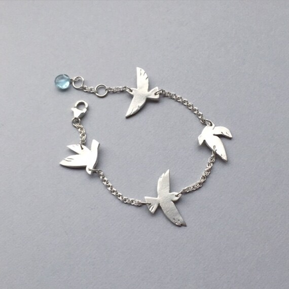 Dainty Birds Bracelet Flying Silver Birds Animal Jewelry