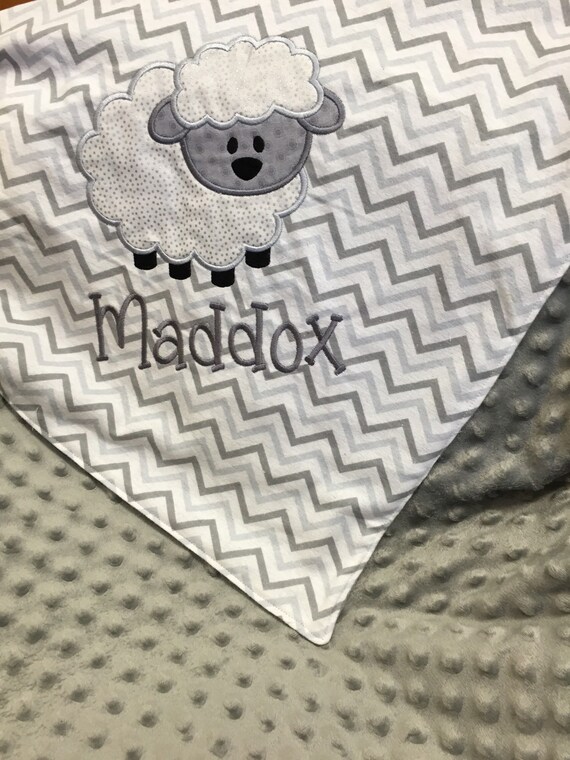 Lamb Baby Blanket Applique with Name Personalized Baby