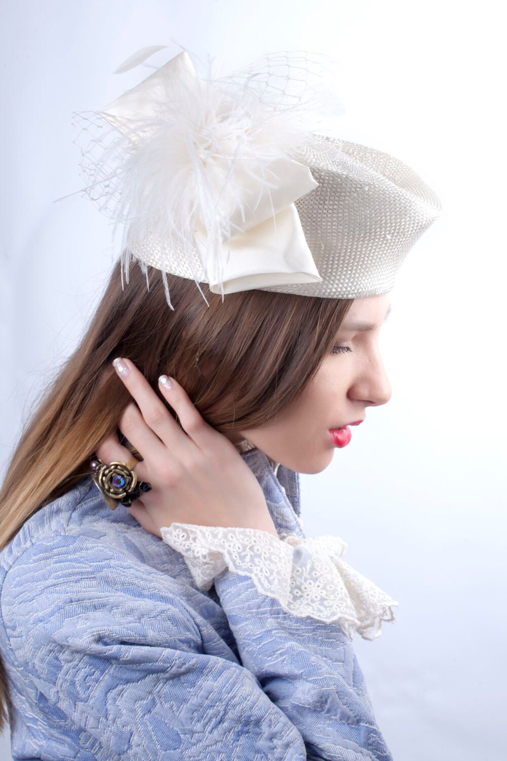 Elegant white pillbox bridal pillbox hat Tea by IrinaSardarevaHats