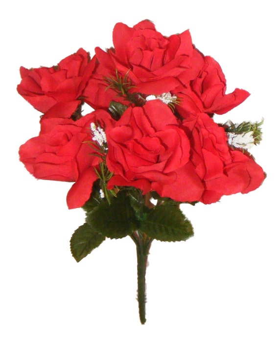 32cm 7 Head Red Rose \/ Roses Gyp Posy Artificial Flowers