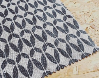 Retro Fabric- Linen Fabric- Charcoal Grey- Scandinavian Fabric- Modern Fabric- Printed Linen- Fabric By The Metre- Natural Linen