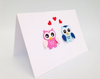 Cute owl love you card, Owl valentines handmade card romantic owl card, owl anniversary card, his & hers owl valentines card, owl card