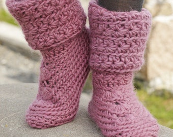 Crochet Womens Sweet Spirited Wool Slipper Boots, Custom Order, Handmade