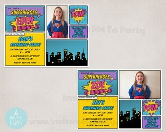 Comic Invitation / Superhero Invitation / Supergirl Invitation