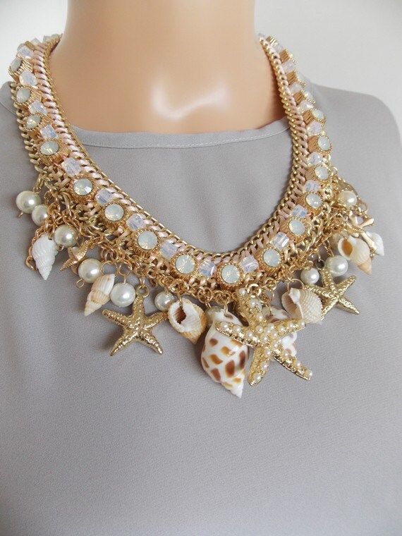 Gold Seashell Statement Necklace by Oliviadivine on Etsy