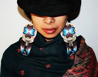 Native American Earrings, Native American Quill Earrings, Native American Beaded Earrings, Seed Bead Earrings, Tribal Earrings, Statement