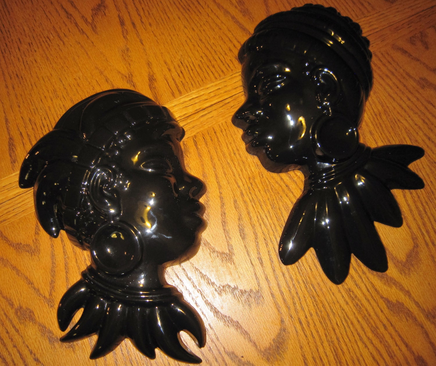Vintage African Heads Ladies Black Ceramic Wall Art Home