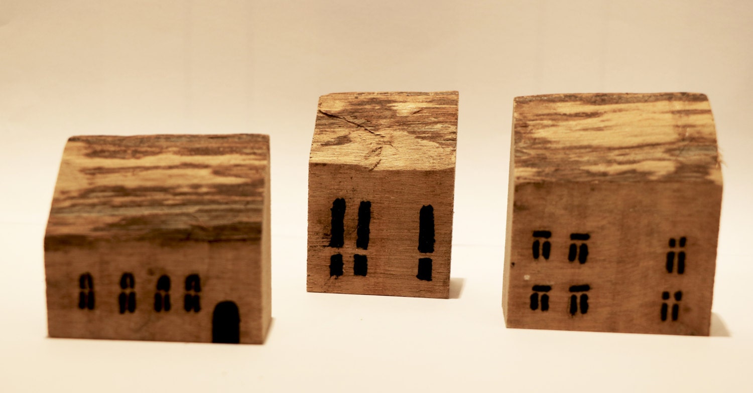 Small wood house set of 3 small wooden houses for home decor