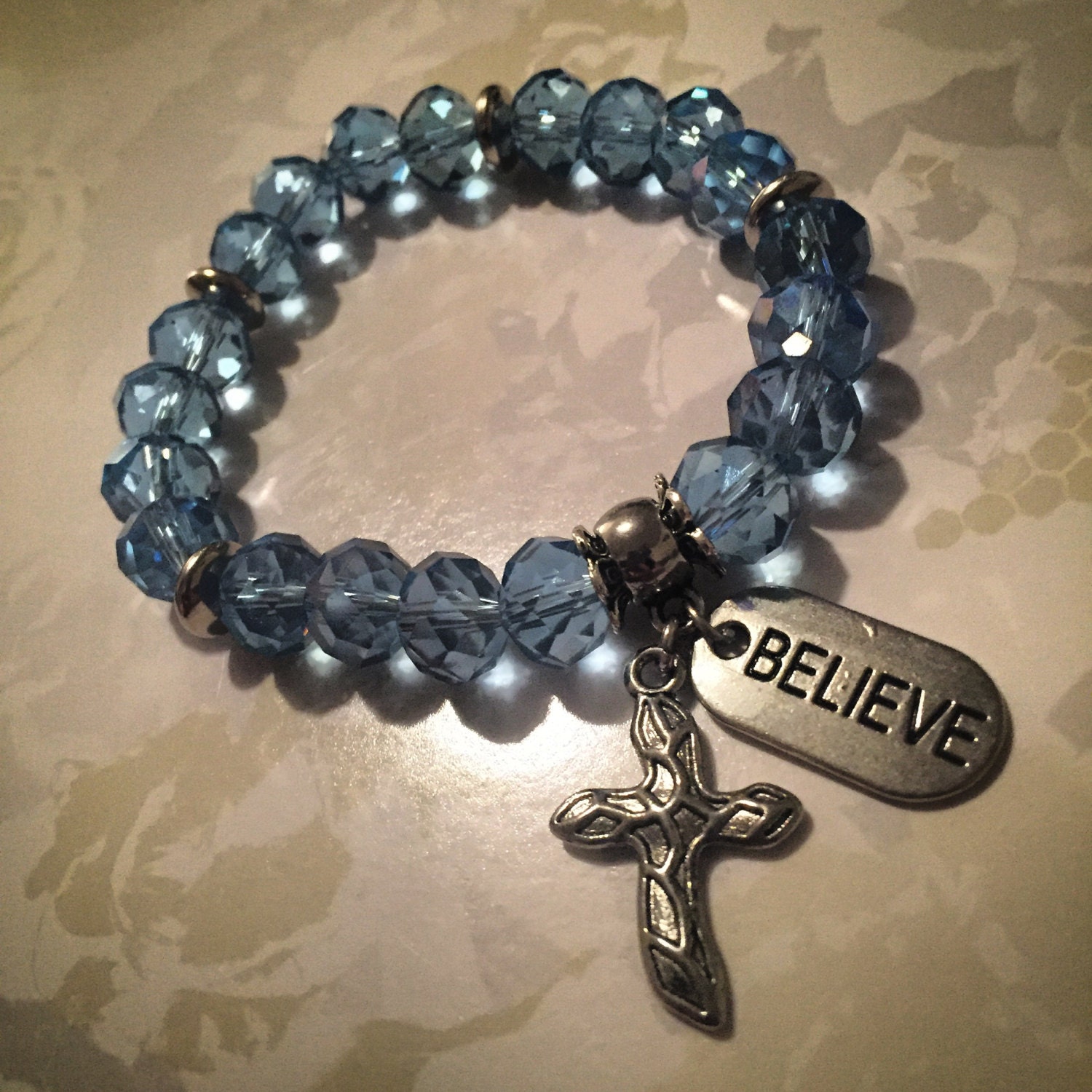 BELIEVE inspirational beaded stretch bracelet by Eighty5Customs