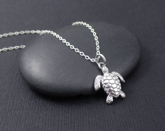 Sea Turtle Necklace Sterling Silver Tiny Sea Turtle Charm Pendant, Sterling Silver Sea Turtle Jewelry